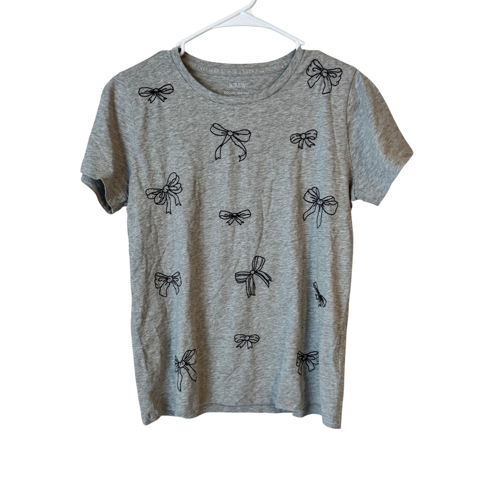 J.Crew Collector Tee Heather Gray Black Embroidered Bows Short Sleeve Shirt S